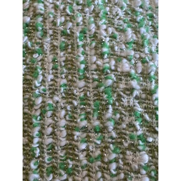 Orsay NWT Sz L Green Metallic Tweed Boucle Dress Pearl Neck & Cuff Royal Duchess - Picture 14 of 16